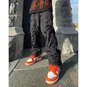 MNML Tech Baggy Pants Black Nylon Cargo Bungee Cord Streetwear Essentials Large